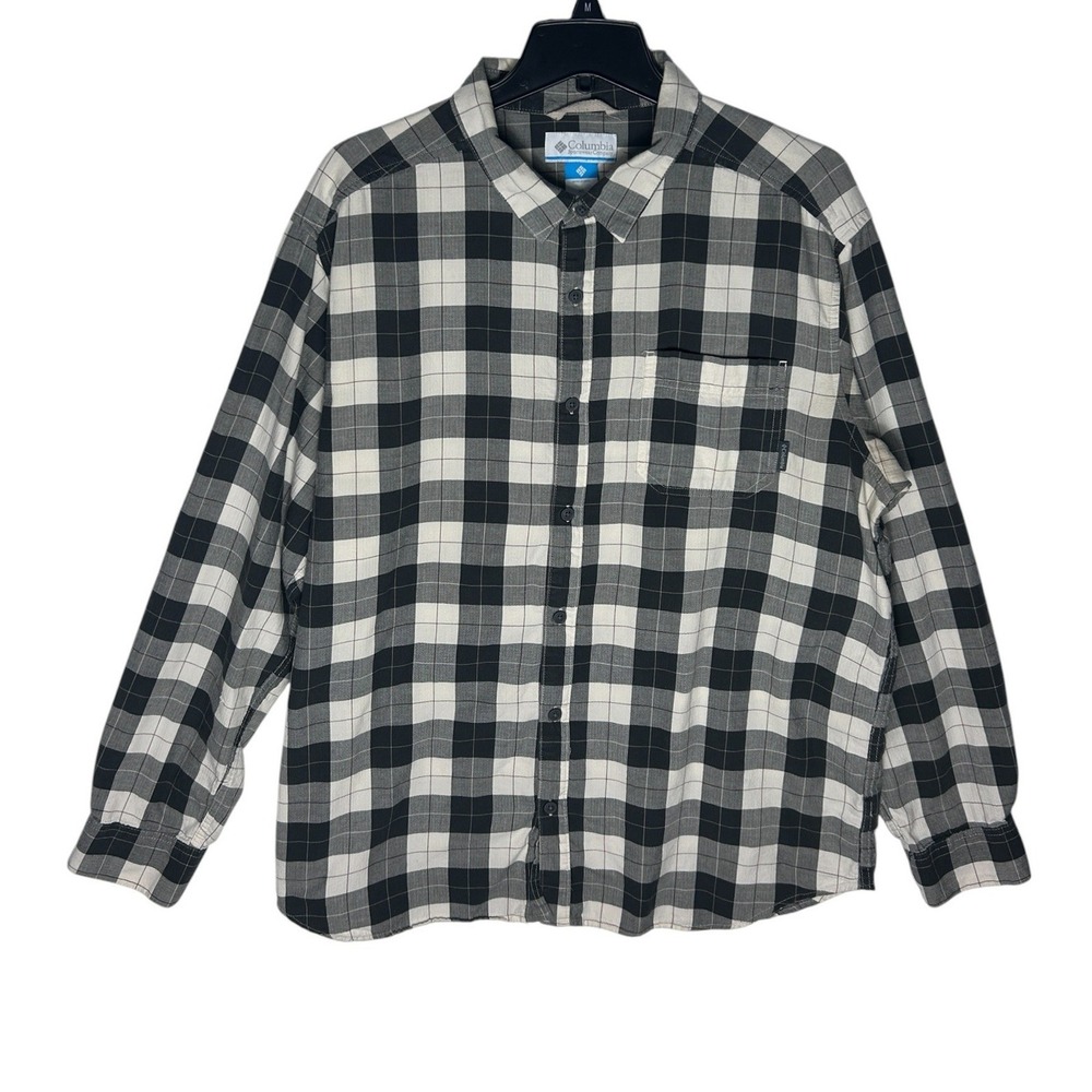 Columbia Mens XL Black White Plaid Flannel Button Down Shirt AM8053‎ Cotton L.S